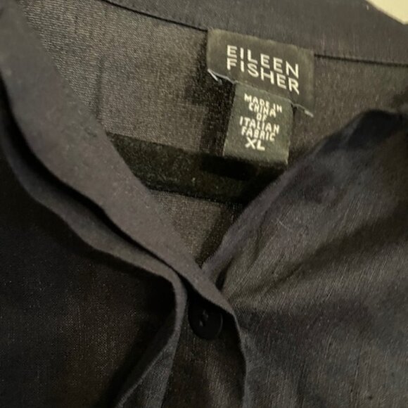 Eileen Fisher Black Linen-Blend Button-Down Shirt, Size XL - Picture 3 of 8
